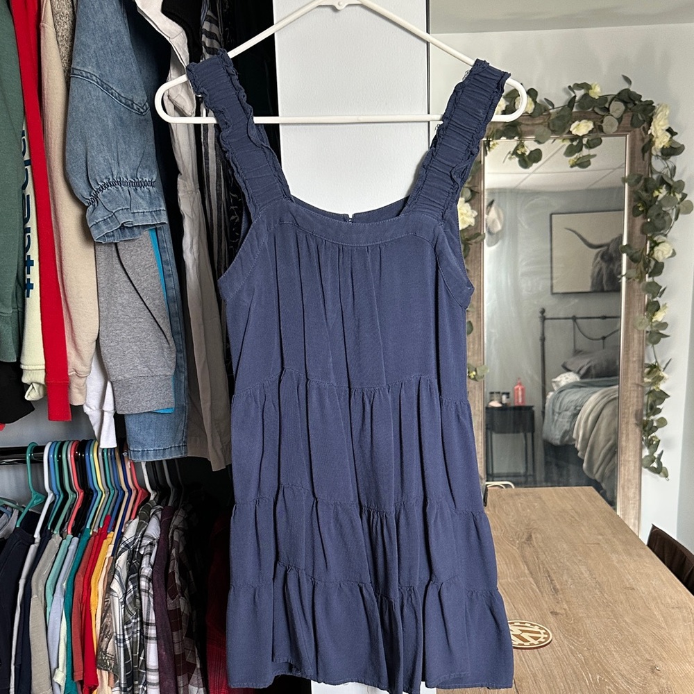 Shinestar Navy Tiered Mini Dress with Ruching Straps
